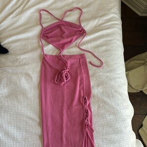 Missguided Pink V Front Rib Knit Top and Skirt set size 6